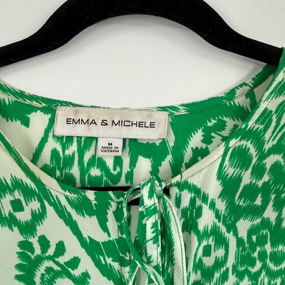 Emma & Michele Green & White Boho Maxi Dress W/ Tie Neck & Long Sleeves Size M - Picture 3 of 10